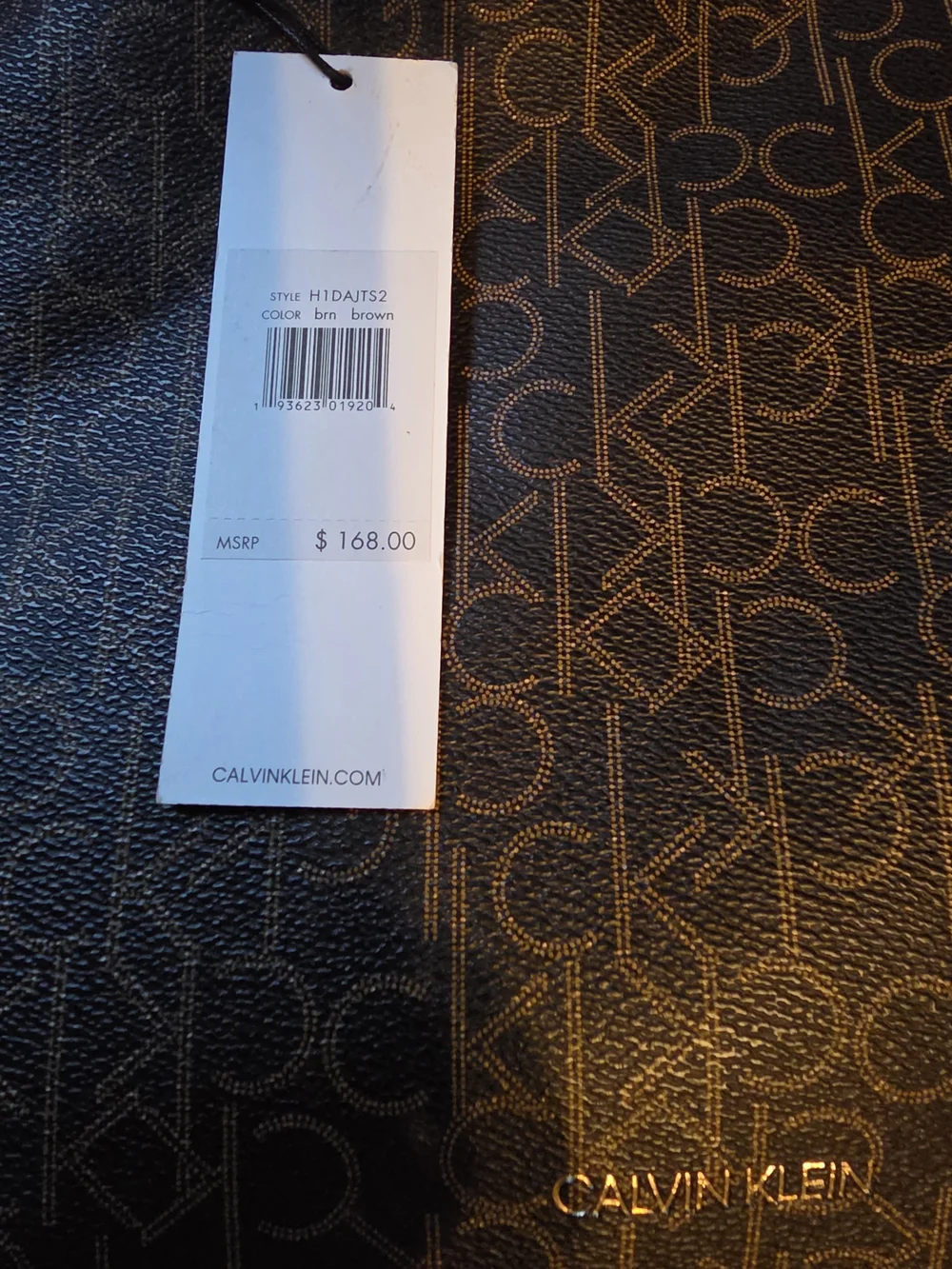 Calvin Klein Dark Brown Monogram Tote with Tan Trim